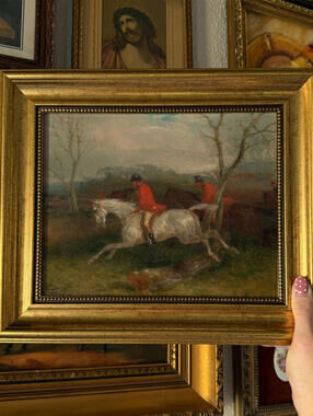 Vintage Style White Horse & Jockey Art Print Framed Size 8x10